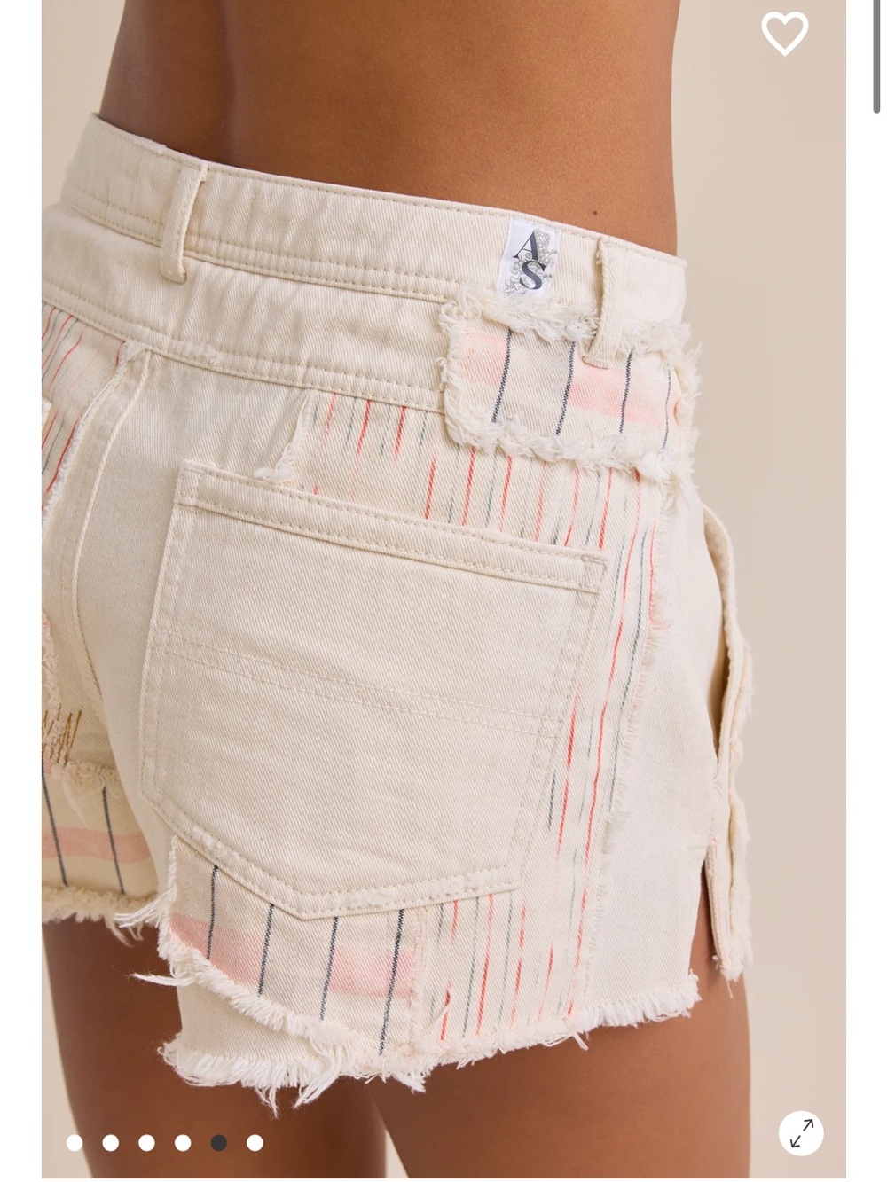 Altar'd State Cream Distressed Patchwork Jean Shorts with Rope Tie - Picture 5 of 8
